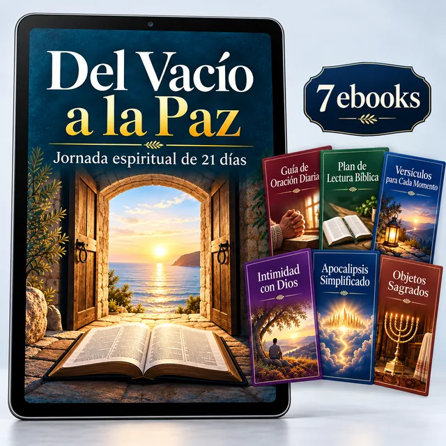 Ebook Del Vacío a la Paz en una tablet, acompañado por sus seis ebooks complementarios