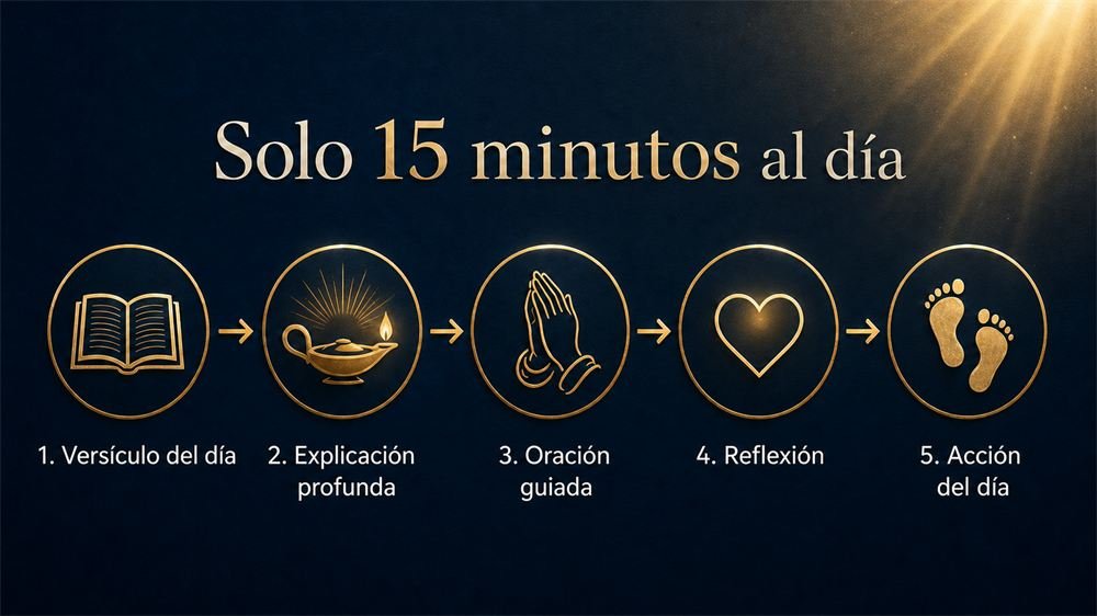 Los 5 pasos de cada día: versículo, explicación, oración guiada, reflexión y acción